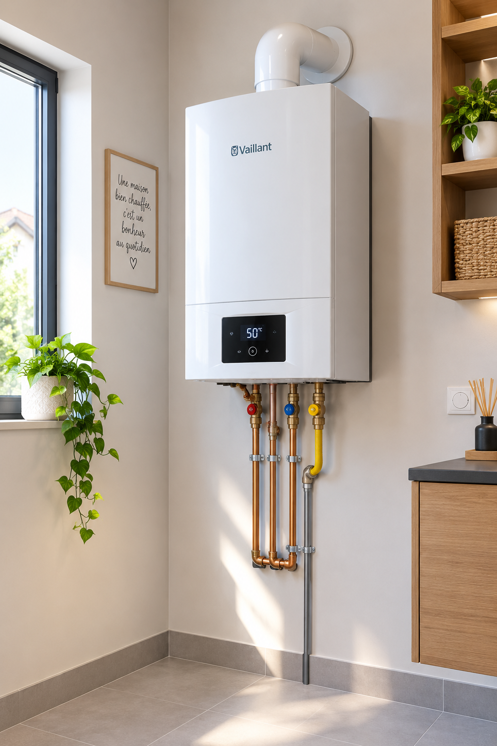 Installation professionnelle de chaudière à gaz murale moderne